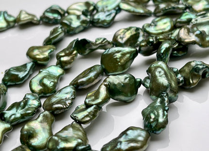 10-12x12-16mm AA Dark Forest Green Color Large Keshi Freshwater Pearl Beads High Luster Rare Genuine Freshwater Large Keshi Pearls #P1931