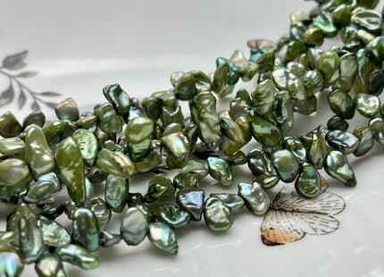 5-6x8-10 mm Sage Green Color Top Drilled Keshi Freshwater Pearls Genuine Sage Green Color Freshwater Keshi Pearl Beads #P1935