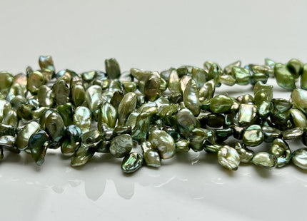 5-6x8-10 mm Sage Green Color Top Drilled Keshi Freshwater Pearls Genuine Sage Green Color Freshwater Keshi Pearl Beads #P1935