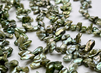 5-6x8-10 mm Sage Green Color Top Drilled Keshi Freshwater Pearls Genuine Sage Green Color Freshwater Keshi Pearl Beads #P1935