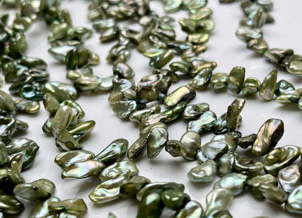 5-6x8-10 mm Sage Green Color Top Drilled Keshi Freshwater Pearls Genuine Sage Green Color Freshwater Keshi Pearl Beads #P1935
