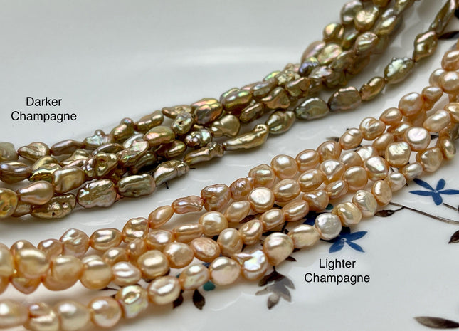 5-6x6-7 mm Light or Dark Champagne Keshi Freshwater Pearls Genuine High Luster Keshi Rice Nugget Shape Freshwater Pearl Beads #P1938