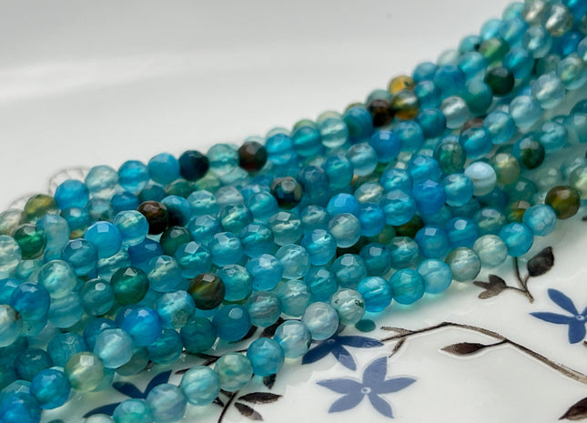 4 mm Faceted Round Black Brown Apatite Blue Color Agate Gemstone Beads Genuine Agate Gemstone Loose Beads 14 Inches Strand #3894