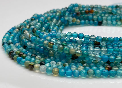 4 mm Faceted Round Black Brown Apatite Blue Color Agate Gemstone Beads Genuine Agate Gemstone Loose Beads 14 Inches Strand #3894