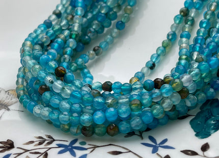 4 mm Faceted Round Black Brown Apatite Blue Color Agate Gemstone Beads Genuine Agate Gemstone Loose Beads 14 Inches Strand #3894