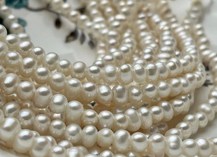 5-6 mm Half Strand White Potato Freshwater Pearl Beads 1.5 mm Hole Large Hole Beads Genuine Large Hole White Pearls #P1948