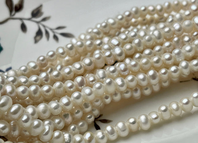 5-6 mm Half Strand White Potato Freshwater Pearl Beads 1.5 mm Hole Large Hole Beads Genuine Large Hole White Pearls #P1948