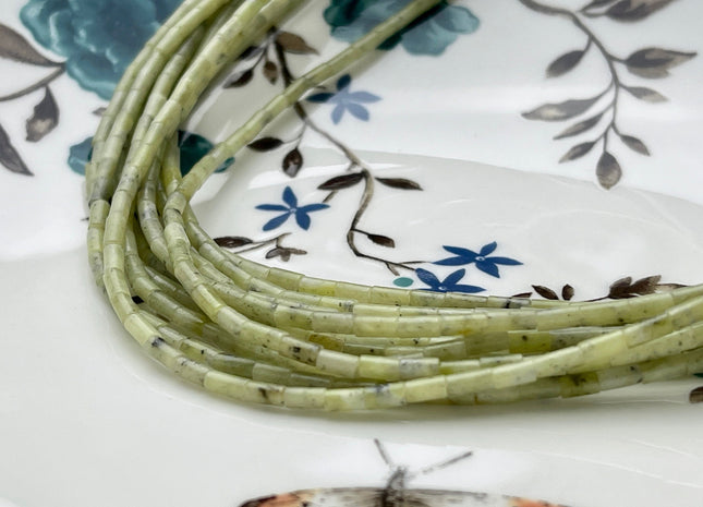 2x4 mm Tube Shape Natural Southern Jade Gemstone Beads Genuine Green Multi Green Jade Gemstones Spacer Beads 15.5 Inches Strand #3898