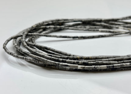 2x4 mm Tube Shape Natural Picture Jasper Gemstone Beads Genuine Black Gray Jasper Gemstones Loose Spacer Beads 15.5 Inches Strand #3900