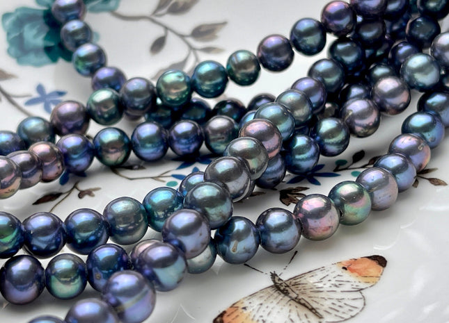 8 mm AAA Large Hole Peacock Round Freshwater Pearl Beads Hole Size 1.0mm Or 2.2mm Genuine High Luster Nice Blue Peacock Color Pearls #1438
