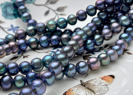 8 mm AAA Large Hole Peacock Round Freshwater Pearl Beads Hole Size 1.0mm Or 2.2mm Genuine High Luster Nice Blue Peacock Color Pearls #1438