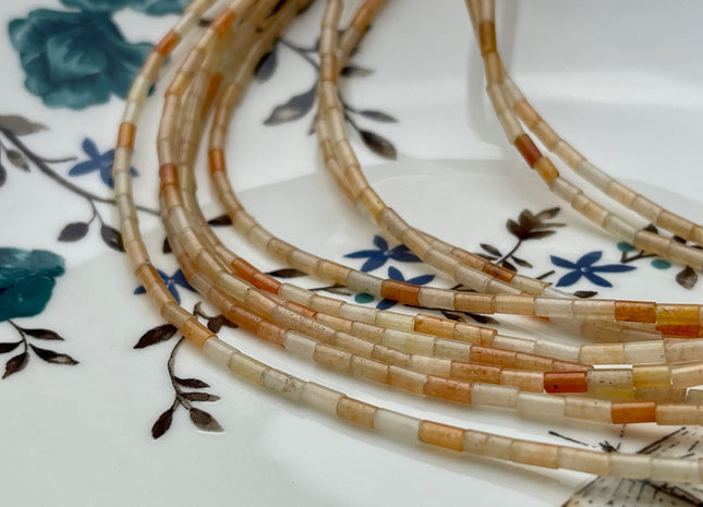 2x4 mm Tube Shape Natural Aventurine Gemstone Beads Genuine Peach And Pink Aventurine Gemstones Loose Spacer Beads 15.5 Inches Strand #3902