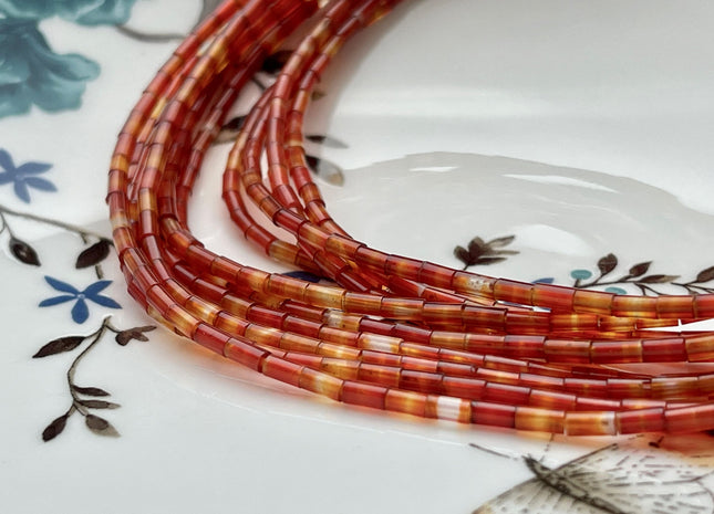 2x4 mm Tube Shape Natural Agate Gemstone Beads Genuine Orange Red Carnelian Color Agate Gemstone Loose Spacer Beads 15.5 Inches Strand #3905