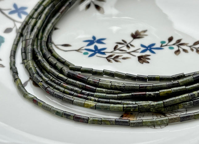 2x4 mm Tube Shape Natural Dragon Blood Jasper Gemstone Beads Genuine Multi Green Jasper Gemstone Loose Spacer Beads 15.5 Inches Strand #3907