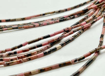 2x4 mm Tube Shape Natural Rhodonite Gemstone Beads Genuine Black And Pink Rhodonite Gemstones Loose Spacer Beads 15.5 Inches Strand #3908
