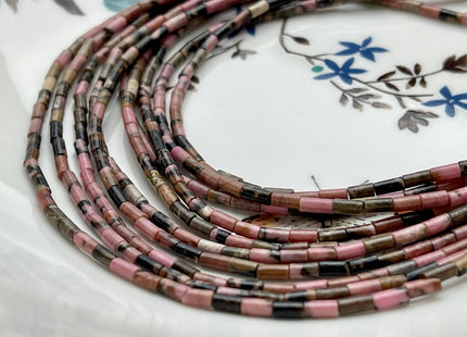 2x4 mm Tube Shape Natural Rhodonite Gemstone Beads Genuine Black And Pink Rhodonite Gemstones Loose Spacer Beads 15.5 Inches Strand #3908