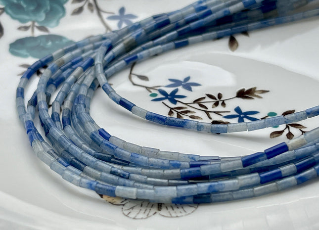 2x4 mm Tube Shape Natural Aventurine Gemstone Beads Genuine Multi Blue Aventurine Gemstones Loose Spacer Beads 15.5 Inches Strand #3910