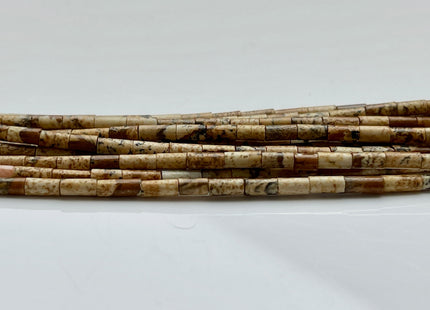 2x4 mm Tube Shape Natural Picture Jasper Gemstone Beads Genuine Multi Brown Cream Jasper Gemstones Loose Spacer Beads 15.5 Inch Strand #3913