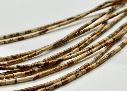 2x4 mm Tube Shape Natural Picture Jasper Gemstone Beads Genuine Multi Brown Cream Jasper Gemstones Loose Spacer Beads 15.5 Inch Strand #3913