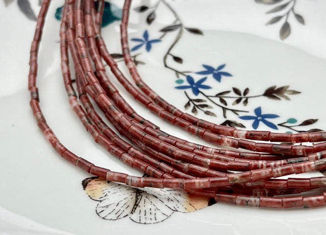 2x4 mm Tube Shape Natural Sesame Jasper Gemstone Beads Genuine Red And White Jasper Gemstones Loose Spacer Beads 15.5 Inches Strand #3917