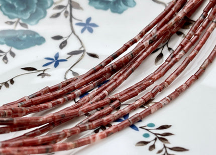 2x4 mm Tube Shape Natural Sesame Jasper Gemstone Beads Genuine Red And White Jasper Gemstones Loose Spacer Beads 15.5 Inches Strand #3917