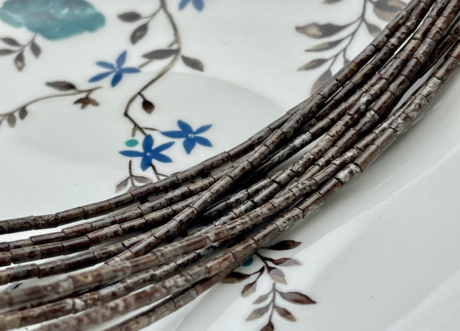 2x4 mm Tube Shape Natural Snowflake Jasper Gemstone Beads Genuine Spotted Gray Jasper Gemstones Loose Spacer Beads 15.5 Inches Strand #3918