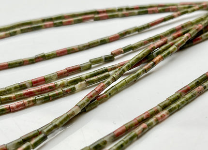2x4 mm Tube Shape Natural Unakite Gemstone Beads Genuine Green And Pink Color Unakite Gemstones Loose Spacer Beads 15.5 Inches Strand #3919