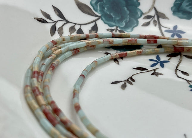 2x4 mm Tube Shape Impression And Sea Sediment Jasper Gemstone Beads Genuine Blue Purple Green Jasper Gemstones Loose Spacer Beads #3938