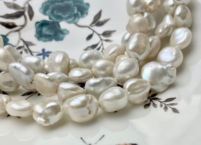 13-15 mm AAA Half Strand High Luster Natural White Keshi Nugget Freshwater Pearl Beads Large Hole Size 2.1mm 14 Pieces #P1952