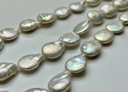 15 mm AA Natural White Color Coin Freshwater Pearl Beads High Luster White Color Genuine Freshwater Coin Pearl Beads 24 Beads #P1957