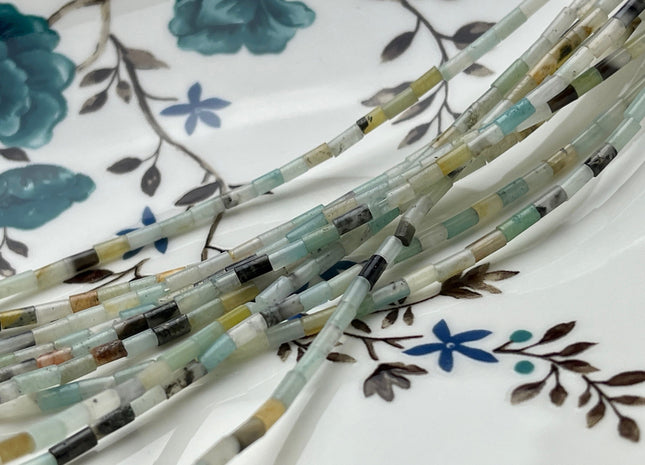 2x4 mm Tube Shape Sandstone Amazonite Jasper Gemstone Beads Genuine Blue Red Green Gemstones Loose Spacer Beads 15.5 Inches Strand #3937
