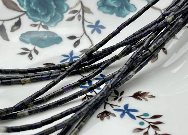 2x4 mm Tube Shape Dragon Jasper Gemstone Beads Genuine Dark Purple Color Jasper Gemstones Loose Spacer Beads 15.5 Inches Strand #3936