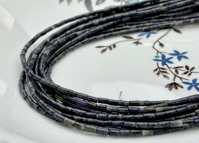 2x4 mm Tube Shape Dragon Jasper Gemstone Beads Genuine Dark Purple Color Jasper Gemstones Loose Spacer Beads 15.5 Inches Strand #3936