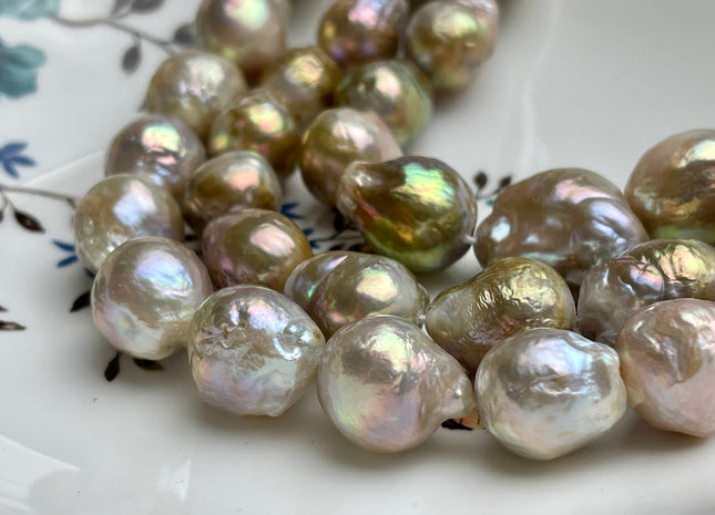 14-17mm AAA Jumbo Natural Color Mauve Pink W/Gold Sheen Baroque Freshwater Pearl Beads Genuine Natural Pearls 23-25 Beads #1052