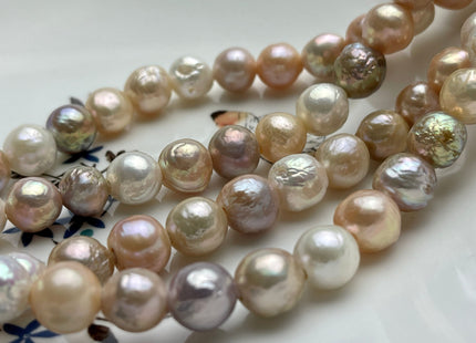 9-10 mm AAA Half Strand Large Hole Natural Multi Pink Baroque Pearl Beads 2.2 mm Hole Natural Edison Pearl With Iridescent Color #1632