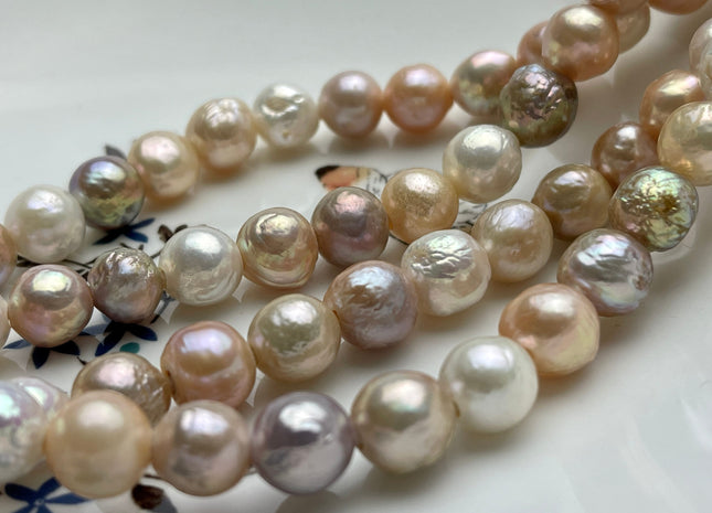 9-10 mm AAA Half Strand Large Hole Natural Multi Pink Baroque Pearl Beads 2.2 mm Hole Natural Edison Pearl With Iridescent Color #1632