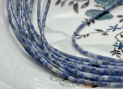 2x4 mm Tube Shape Blue Spot Agate or Malachite Gemstone Beads Genuine Green And Blue Color Gemstones Loose Spacer Beads 15.5 Inches #3939