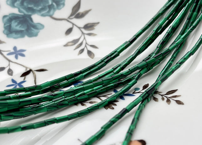 2x4 mm Tube Shape Blue Spot Agate or Malachite Gemstone Beads Genuine Green And Blue Color Gemstones Loose Spacer Beads 15.5 Inches #3939