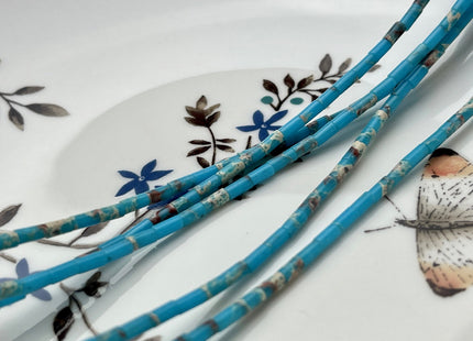 2x4 mm Tube Shape Sea Sediment Gemstone Beads Genuine Cyan Blue And Green Color Gemstones Loose Spacer Beads 15.5 Inches Strand #3941