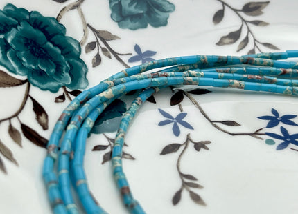 2x4 mm Tube Shape Sea Sediment Gemstone Beads Genuine Cyan Blue And Green Color Gemstones Loose Spacer Beads 15.5 Inches Strand #3941