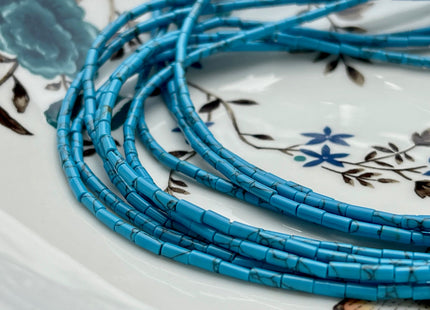 2x4 mm Tube Shape Howlite Gemstone Beads Genuine Turquoise Blue Color Howlite Gemstones Loose Spacer Beads 15.5 Inches Strand #3942