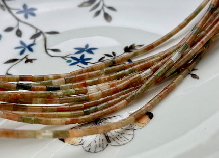 2x4 mm Tube Shape Unakite Gemstone Beads Genuine Green And Orange Gemstones Loose Spacer Beads 15.5 Inches Strand #3950