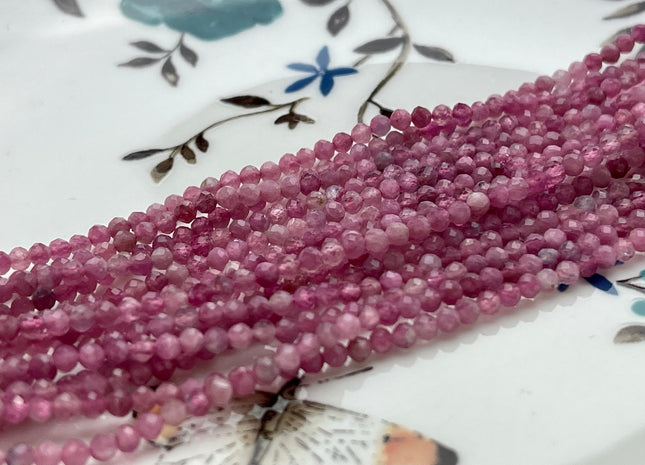 WHOLESALE 2.5-3 mm Natural Color Micro Faceted Round Pink Tourmaline Gemstone Beads Genuine Natural Pink Tourmaline Loose Beads #2364