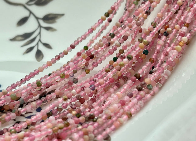 2 mm Natural Faceted Round Tourmaline Color Quartz Gemstone Beads 15.5 Inches Strand #3951