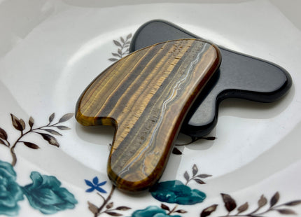 50x70-80 mm Gua Sha Body And Facial Massage Tool Green Aventurine, Black Obsidian, Brown Tiger Eye Premium Gemstones #4001