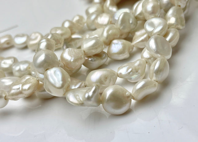 13-15 mm AAA Half Strand High Luster Natural White Keshi Nugget Freshwater Pearl Beads Large Hole Size 2.1mm 14 Pieces #P1952