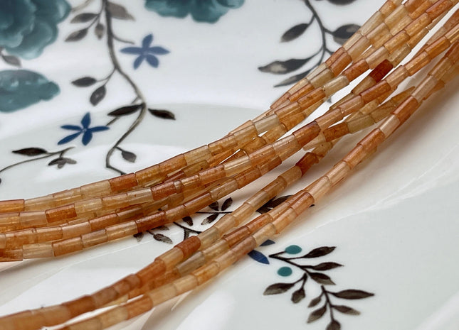 2x4 mm Tube Shape Aventurine Gemstone Beads Genuine Pink Orange Color Aventurine Gemstones Loose Spacer Beads 15.5 Inches Strand #3935
