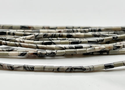 2x4 mm Tube Shape Black Web Jasper Gemstone Beads Genuine Black White Color Jasper Gemstones Loose Spacer Beads 15.5 Inches Strand #3931