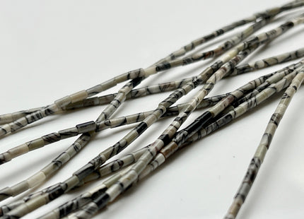 2x4 mm Tube Shape Black Web Jasper Gemstone Beads Genuine Black White Color Jasper Gemstones Loose Spacer Beads 15.5 Inches Strand #3931