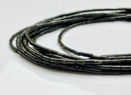 2x4 mm Tube Shape Jasper Gemstone Beads Genuine Dark Green Black Color Jasper Gemstones Loose Spacer Beads 15.5 Inches Strand #3933